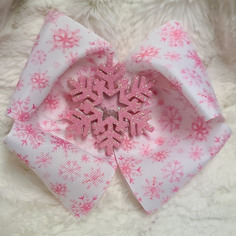 Pink Snowflake jumbo hair bow
